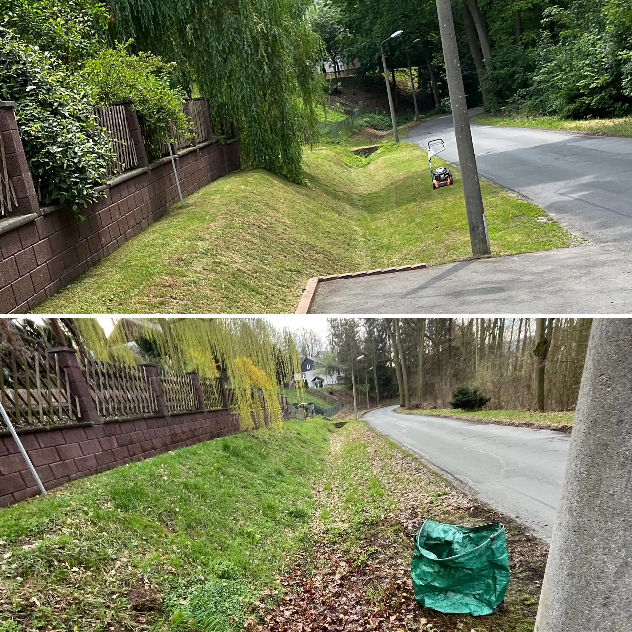 rasen mähen vorher nacher – mera Dienstleitungen Saale orla Kreis Vorher Nacher Vergleich vom Rasenmähen eines Straßengrabens